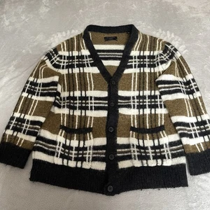 AllSaints Wool Alpaca Cardigan Mens Brown Black White Size S - L Oversized - Picture 1 of 16
