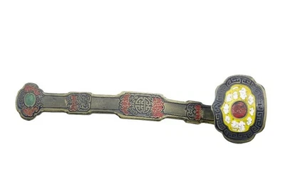 Vintage Chinese Bronze Ruyi Enamel Artwork for Home Decor Fortune Collection - Image 1 of 4