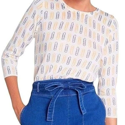 Modcloth Artfully Yours Lightweight Paper Clip Print Sweater Top Sz S White - Image 1 of 4