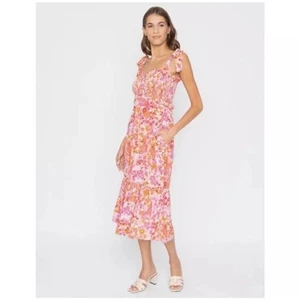 Anthropologie Caballero Thandi Midi Dress Sz S Floral Smoked Back Coquette Boho - Picture 1 of 14
