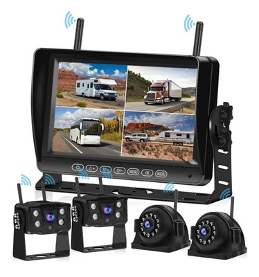 9 " 4 CH Digital Wireless Quad Monitor DVR 1080P Camera For Truck Trailer RV - Image 1 of 4