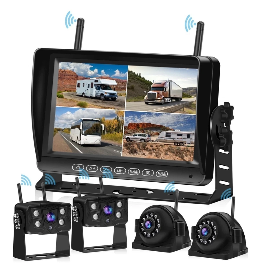 9 " 4 CH Digital Wireless Quad Monitor DVR 1080P Camera For Truck Trailer RV - Image 1 of 4