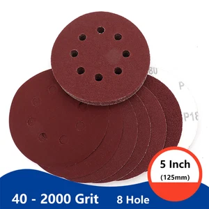 5 Inch（125mm）8 Hole Red Sand Polishing Rotary Round Dry Sanding Sandpaper Disc - Picture 1 of 7