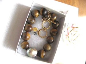 Pulsera Chan Luu Barroca Perla Mate Ojo de Tigre Dorado Vermeil Palanca Nueva Sin Usar - Imagen 1 de 10
