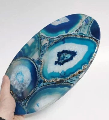 Bandeja de queso de piedra de ágata azul de cuarzo grande de 15"x9" tableros de letreros regalos Foto 1 de 3