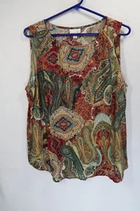 J. Jill Colorful Pullover Tank Top Womens Smocked Sleeveless Size Large Tunic - Picture 1 of 8