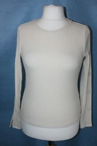 BNWOT SIZE 8 EX M&S CREAM RIBBED LONG SLEEVE BUTTON TRIM JUMPER AB7106 - Picture 1 of 4