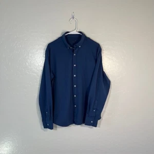 UnTuckit Shirt Mens Medium Button Long Sleeve Navy Cotton Knit - Picture 1 of 5