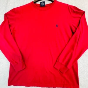 Ralph Lauren Vintage rotes Langarmshirt Medium klassische Passform blau Pony Baumwolle Hemd - Bild 1 von 8