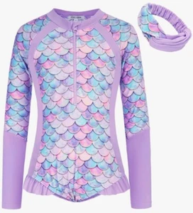 NEW W/TAGS GRACE KARIN GIRLS ONE PIECE MERMAID LONG SLEEVE BATHING SUIT SIZE 7 - Picture 1 of 5