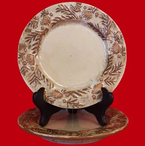 Pennsylvania Pottery Pinecone Plates Rustic Embossed Glaze 8" Set of 2 Hand Made - Picture 1 of 18
