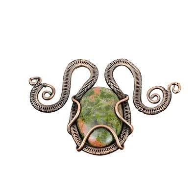 Copper Natural Unakite No Stone Chain Sister Wire Wrapped Engagement Necklace - Image 1 of 4