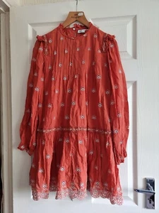 Zara Orange Coral Boho Dress Cutwork Embroidery Broderie Anglaise Blogger Size S - Picture 1 of 4