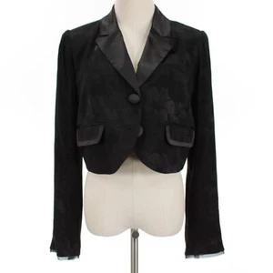 LoveShackFancy NWT Zubin Cropped Blazer Size 8 in Black w/ Tonal Floral Print - Picture 1 of 12