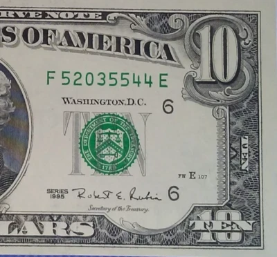 $10 1995 ((CHOICE/ GEM)) FEDERAL RESERVE NOTE ** PAPER CURRENCY - Image 1 of 3