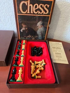 Vintage 3M Bookshelf Classic Chess Set Wood 1970 Staunton Complete - Picture 1 of 12