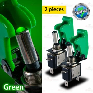 2x SOLID Colour Missile Cover 12V GREEN LED Light Toggle Race 3 Pin Switch SPST - Picture 1 of 7