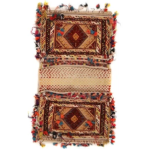 Old Home Afghan Traditional Handmade Wool Saddle Bag Small Rug 1'3x2'5 ft G22487 - Picture 1 of 2