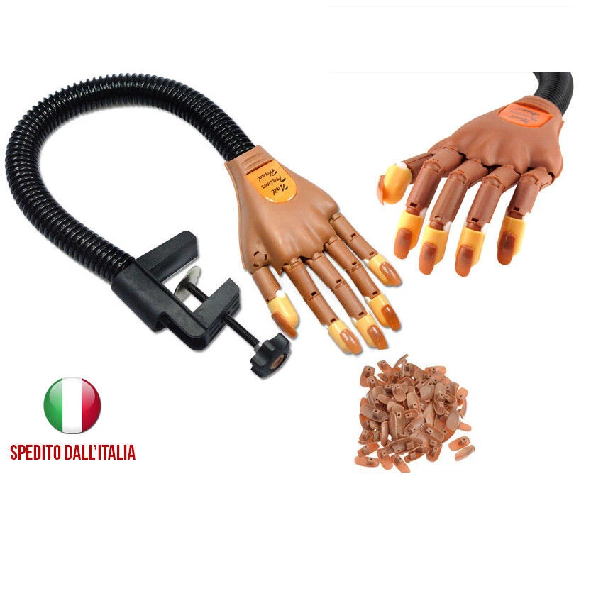 MANO FINTA PER ESERCITAZIONE CON SUPPORTO TAVOLO UNGHIE RICOSTRUZIONE + 100 TIPS - Immagine 1 di 4