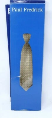 Corbata Paul Fredrick 100 % seda italiana a medida dorada y negra a cuadros pequeños Foto 1 de 3