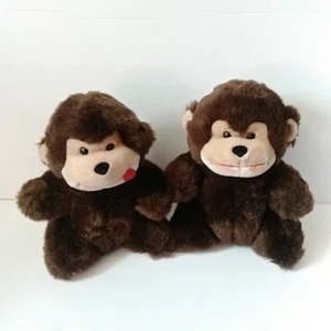 2 Vintage Toys House Sitting Brown Monkeys 8'' Stuffed Plush - Picture 1 of 8