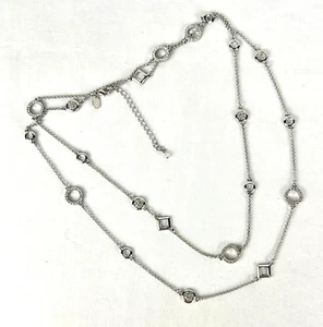 Necklace Lia Sophia 45 Inch Long Loopable Silver Tone Cut Crystals and Rings - Picture 1 of 7