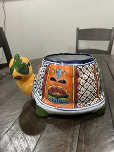 Mexican Handmade Pottery Talavera Ceramic Garden Multicolor Turtle Planter - Picture 1 of 9