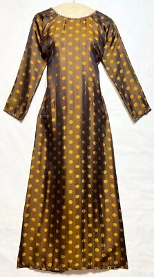 Ao Dai BT-356 Lua To Tam Ha Dong Talla XL Marrón/Amarillo Lunares Seda Morera Foto 1 de 3