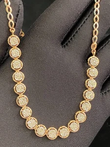 Pave 0,80 Cts Rotondo Brillante Taglio Naturale Diamanti Halo Collana In 14K Oro - Foto 1 di 12