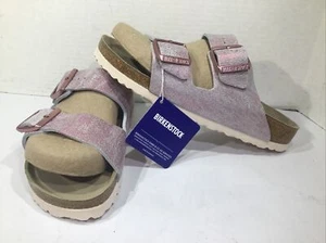 Birkenstock Women Size 7 Narrow Arizona Metallic Fuchsia Leather Slides Y23-328 - Picture 1 of 10