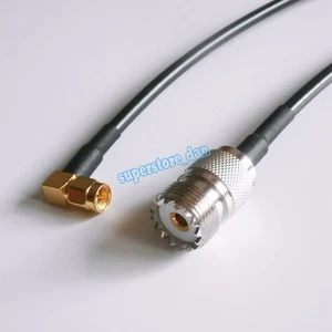 UHF SO-239 female PL259 to SMA male right angle crimp RG58 cable pigtail 3 Feet - Picture 1 of 7