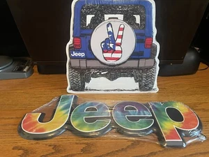 2-JEEP SIGN 11x12 PEACE SIGN+8x19 LETTER SIGN METAL NIP FOR MAN-CAVE-GARAGE HTF - Picture 1 of 5