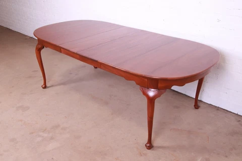 Henkel Harris Queen Anne Solid Mahogany Extension Dining Table, Newly Refinished Cover