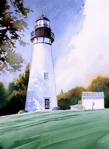 Amelia Island Leuchtturm, Florida Sunshine. James Mann Aquarelldrucke - Bild 1 von 2