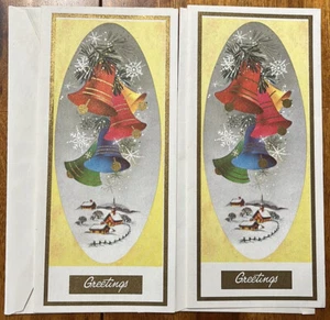 2 Campanas de Navidad Vintage Años 50/60 Tarjetas de Felicitación de Navidad Sin Usar MCM Efímeras - Imagen 1 de 4