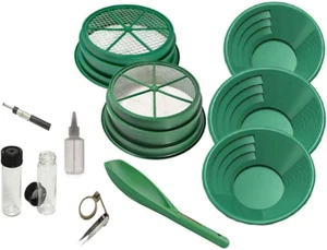 11-Piece Gold Panning Kit - Complete Prospecting t with Pans, Sieves, Tweezers, - Picture 1 of 7