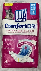 OUT! Pet Care 14 Disposable Female Dog Diapers Fits M/L 25-75 lbs. 18"-25" Waist - Picture 1 of 2