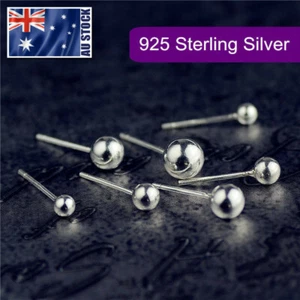 925 Sterling Silver Solid Classic Small Ball Bead Earrings Ear Piercing Studs - Picture 1 of 12