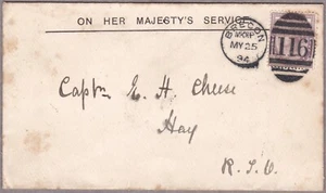 QV 1894 1d COVER TO CAPT CHEESE HAY BRECON DUPLEX 116 TIME IN ASTERISK CODE EKU? - Picture 1 of 2
