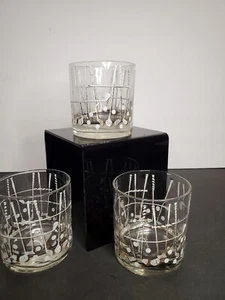 Vintage Mid-Century George Briard Whiskey Rocks Gold White Golf Club  3 Glasses  - Picture 1 of 6