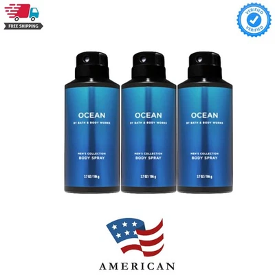 Spray Corporal Desodorizante Masculino Bath and Body Works Ocean, 3,7 Oz, Pacote com 3 - Imagem 1 de 2