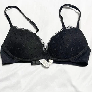 Calzedonia schwarz kokett dunkel bestickt Spitze Schleifen Halb BH Dessous Größe 34B - Bild 1 von 6