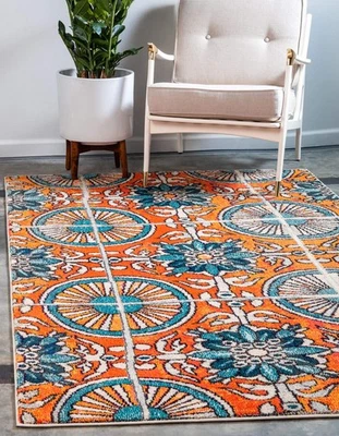 Estrella Collection Floral, Geometric, Vibrant, Modern, Abstract Area Rug (5'... - Image 1 of 4
