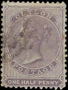 c1863 Ceylon 1/2p - Sc# 45 - Used - Cat= $50 - Solid - Signed? - Picture 1 of 2