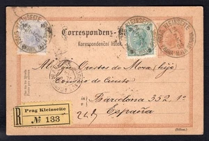 Tschechien Österreich 1894 Prag Kleinseite Einschreiben nach Spanien - Bild 1 von 2