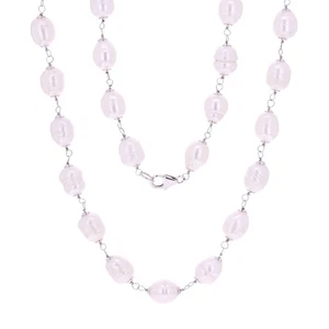 Sterling Silver White Freshwater Pearl Station Necklace 10.5mm 17" 42.5 grams - Picture 1 of 4