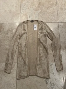 NWT Lafayette 148 100% Cashmere Cream Beige Animal Print.  Cardigan Size S - Picture 1 of 11