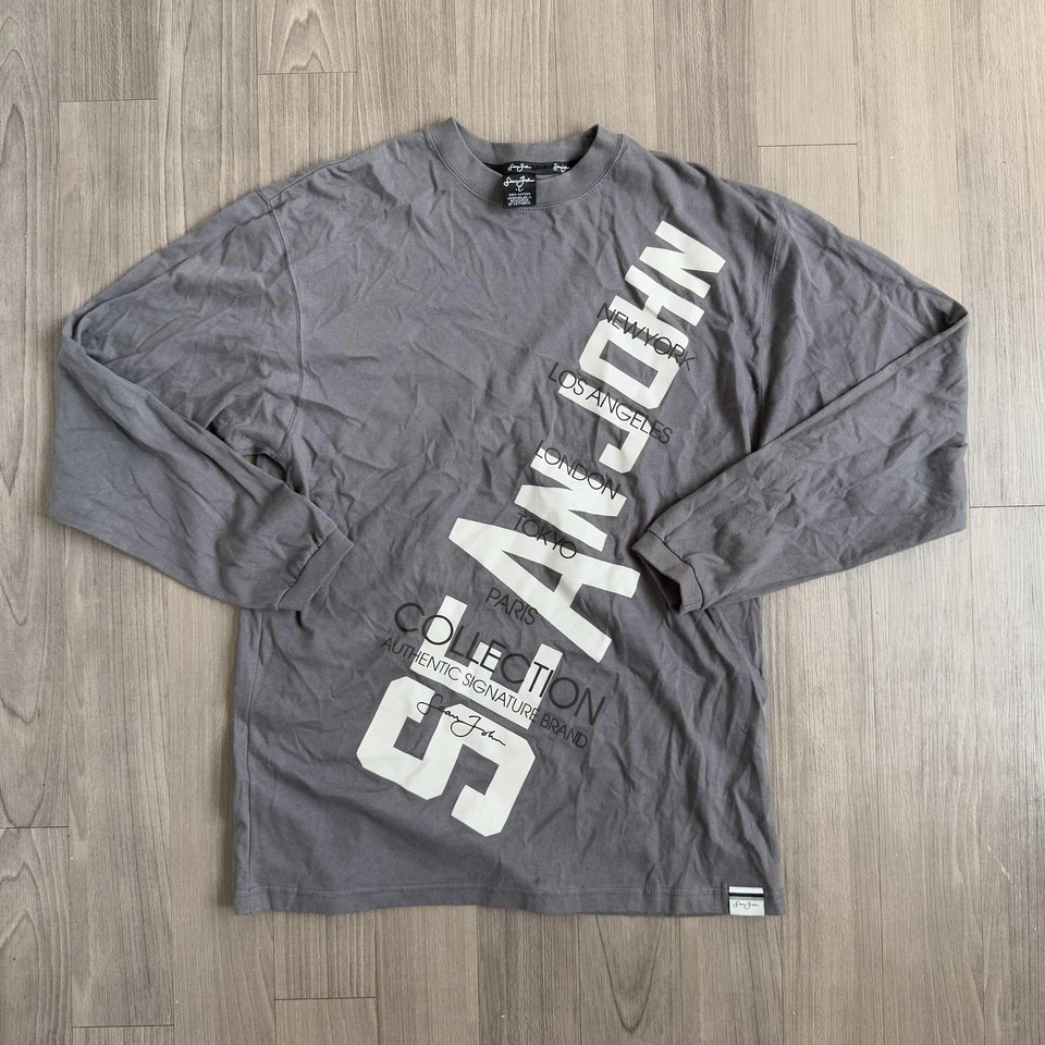 Sean John Shirt Mens Large Gray Long Sleeve Collection Graphic Top Urban NYC - Image 1 of 4
