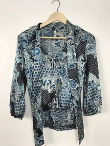 btrii women's dress shirt Sz S blues and grays ruffle collar I23 - Picture 1 of 10