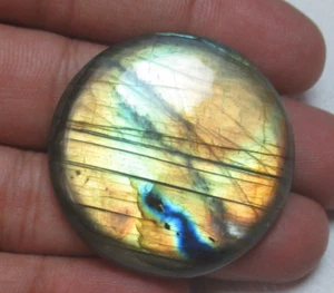 Natural Labradorite Cabochon Round 99.05 Ct Flat back Loose Gemstone H 8486 - Picture 1 of 5